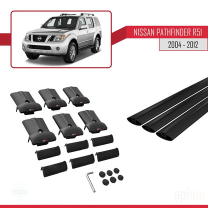 Compatible with Nissan Pathfinder 3 (R51) 2004-2012 Fly Model Car Roof Rack Cross Bar Black Aluminium 3 Bars