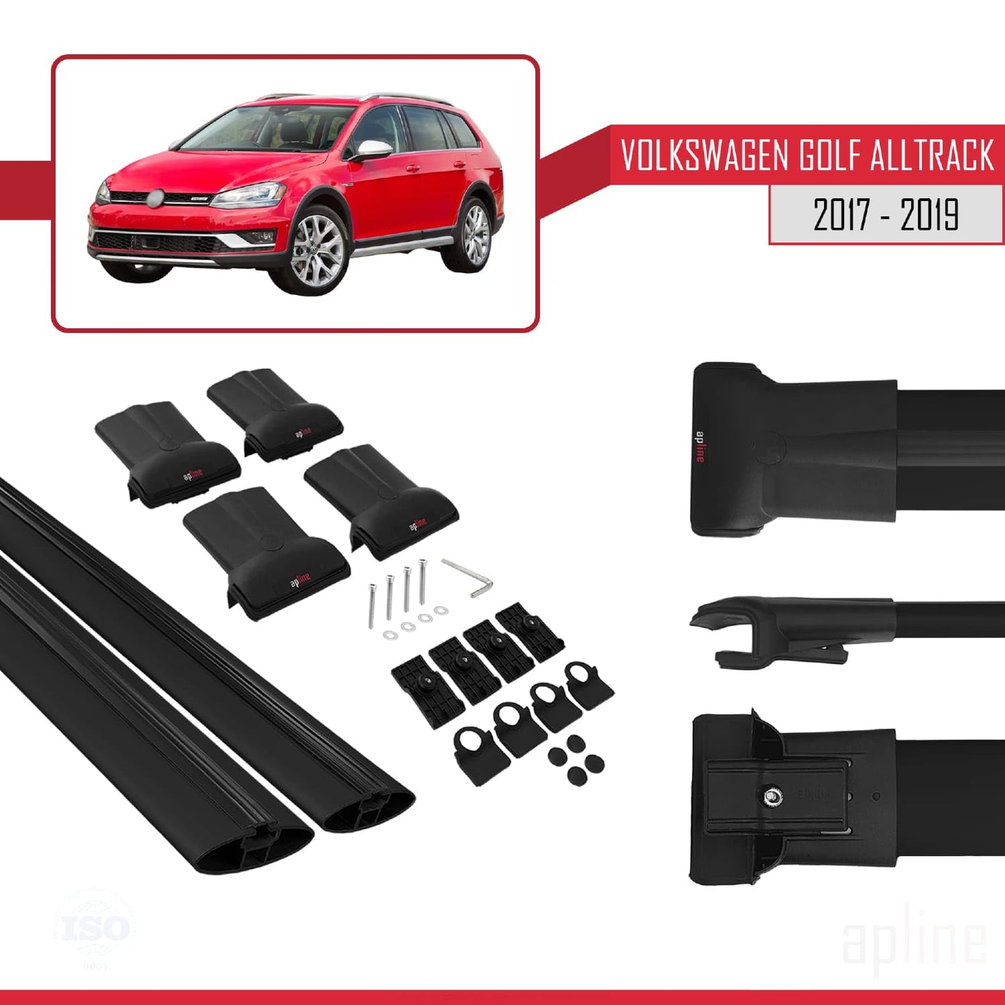 Compatible with VW Golf Alltrack Mk7 2017-2019 Fly Model Car Roof Rack Cross Bar Black Aluminium 2 Bars