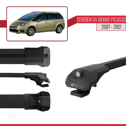 Compatible with Citroen Grand C4 Picasso 2007-2012 ACE-1 Car Roof Rack Cross Bar Black Aluminium 3 Bars