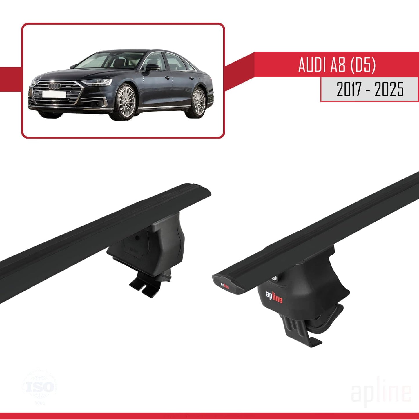 Compatible with Audi A8 (D5/4N) 2017-2025 ACE-4 Car Roof Rack Cross Bar Black Aluminium 2 Bars