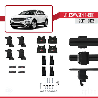 Compatible with Volkswagen T-ROC 2017-2025 ACE-4 Car Roof Rack Cross Bar Black Aluminium 2 Bars