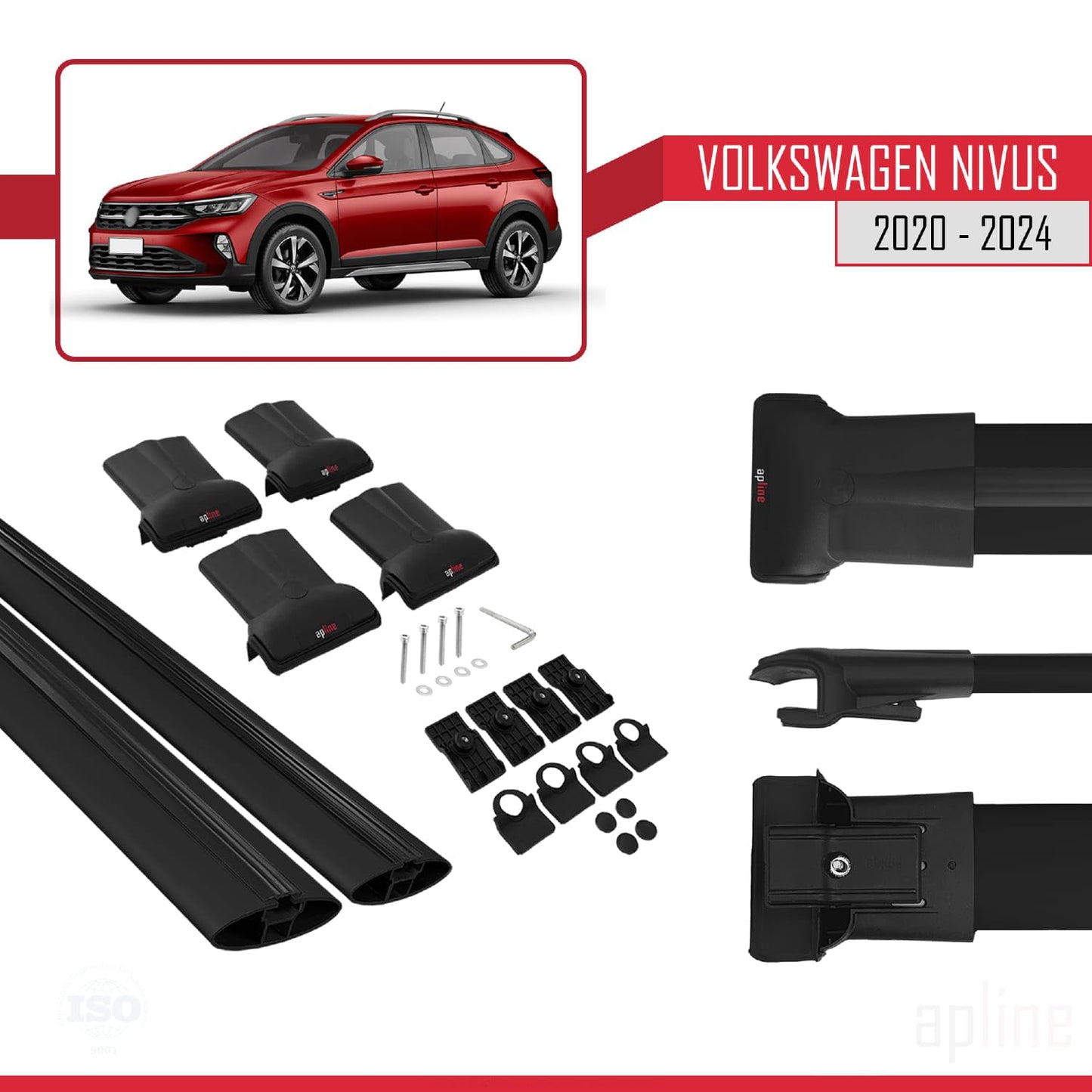 Compatible with VW Nivus 2020-2024 Fly Model Car Roof Rack Cross Bar Black Aluminium 2 Bars