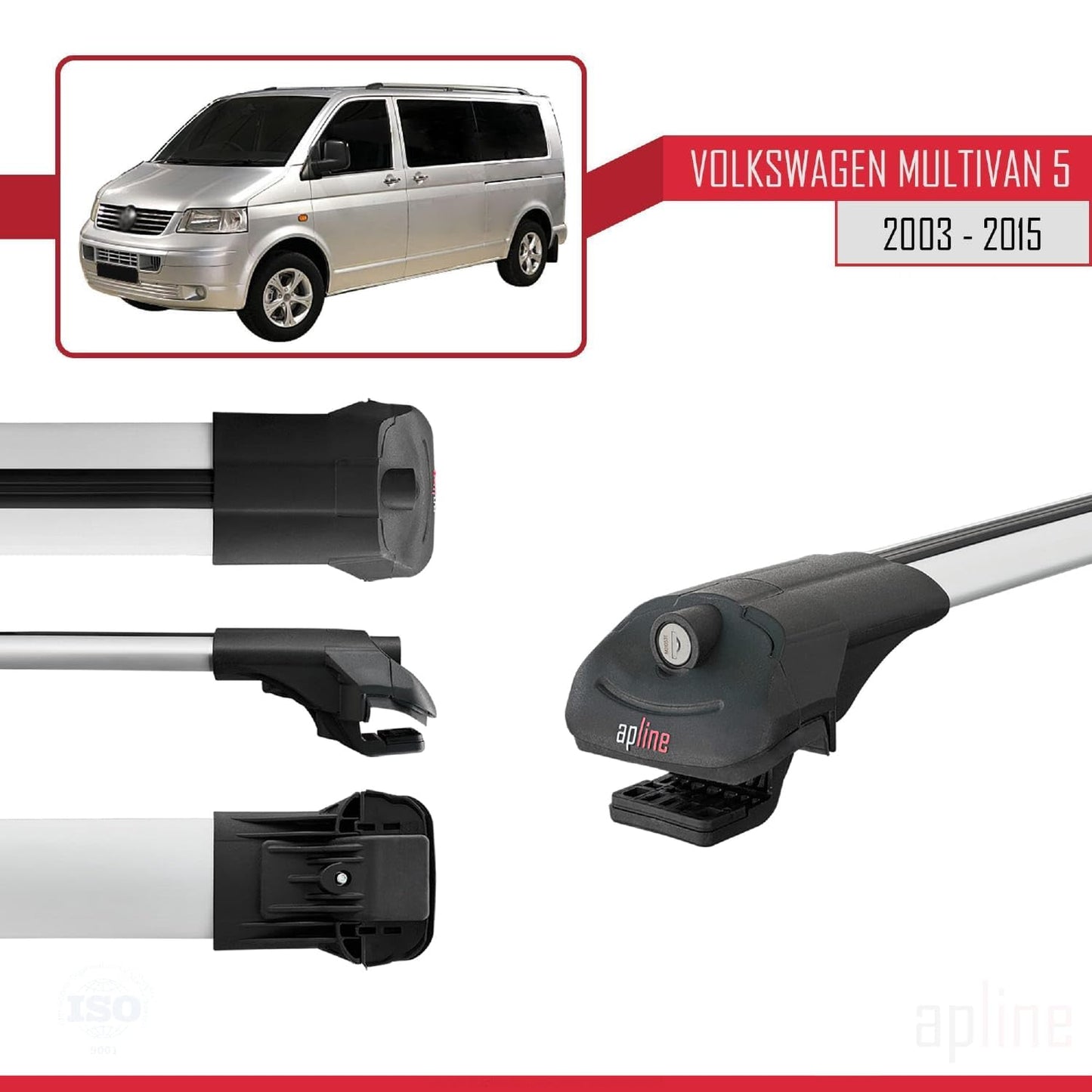 Compatible with Volkswagen T5 Multivan 2003-2015 ACE-1 Car Roof Rack Cross Bar Grey Aluminium 3 Bars