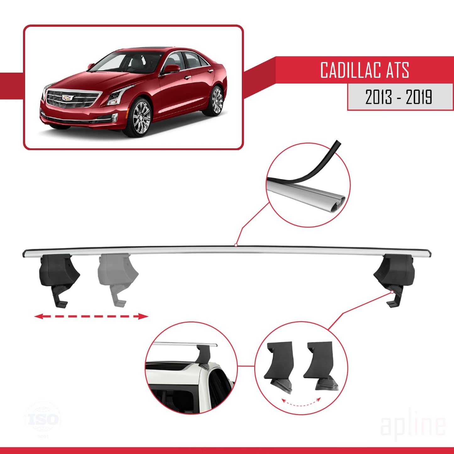 Compatible with Cadillac ATS 2013-2019 ACE-4 Car Roof Rack Cross Bar Grey Aluminium 2 Bars