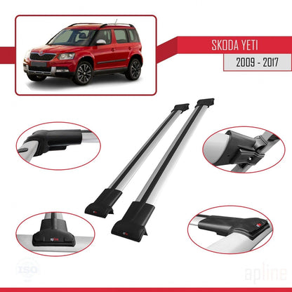 Compatible with Skoda Yeti 2009-2017 Fly Model Car Roof Rack Cross Bar Grey Aluminium 2 Bars