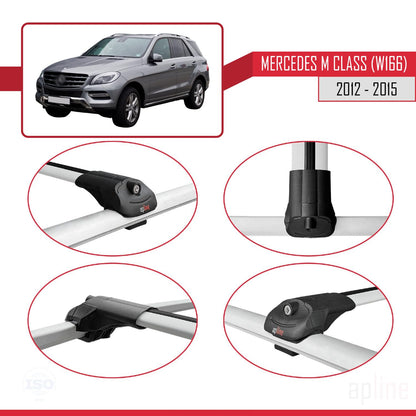 Compatible with Mercedes M Class 3 (W166) 2012-2015 ACE-1 Car Roof Rack Cross Bar Grey Aluminium 3 Bars