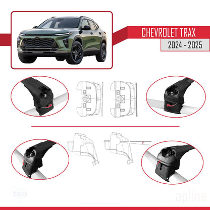 Compatible with Chevrolet Trax 2024-2025 ACE-2 Car Roof Rack Cross Bar Black Aluminium 2 Bars
