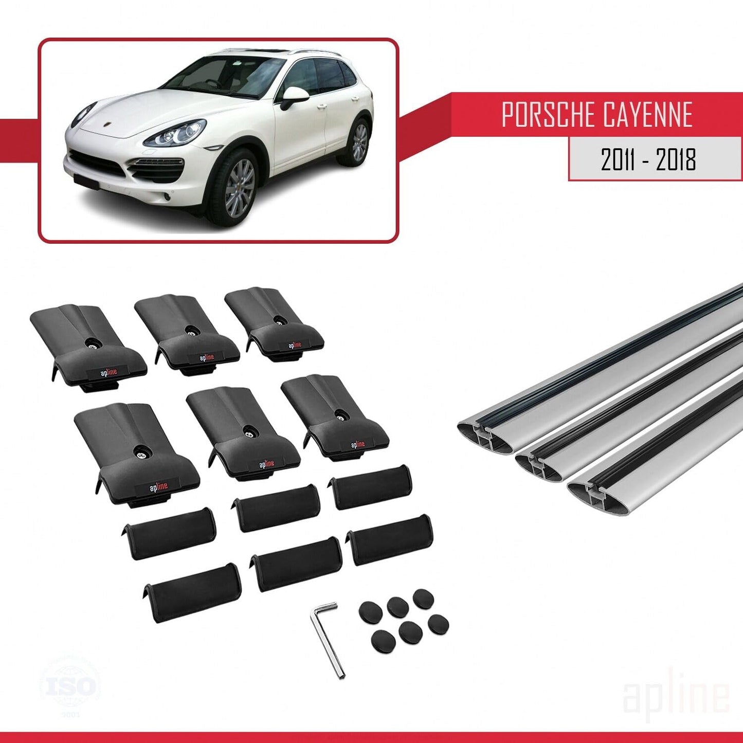 Compatible with Porsche Cayenne 2 (92A) 2011-2018 Fly Model Car Roof Rack Cross Bar Grey Aluminium 3 Bars