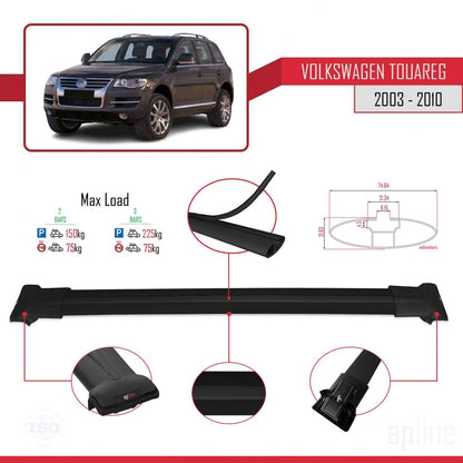 Compatible with Volkswagen Touareg (7L) 2002-2010 Fly Model Car Roof Rack Cross Bar Black Aluminium 2 Bars