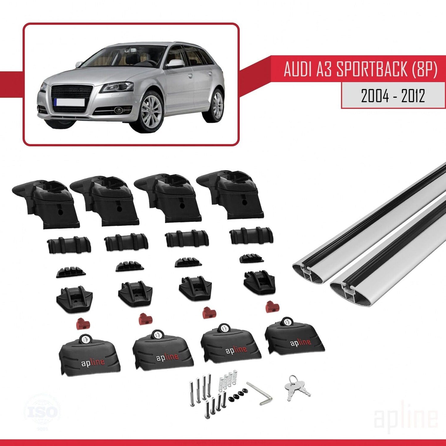 Compatible with Audi A3 (8PA) Sportback 2004-2012 ACE-2 Car Roof Rack Cross Bar Grey Aluminium 2 Bars