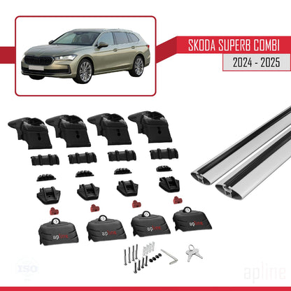 Compatible with Skoda Superb Combi 2024-2025 ACE-2 Car Roof Rack Cross Bar Grey Aluminium 2 Bars