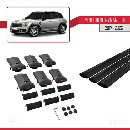 Compatible with Mini Countryman 2 (F60) 2017-2023 Fly Model Car Roof Rack Cross Bar Black Aluminium 3 Bars