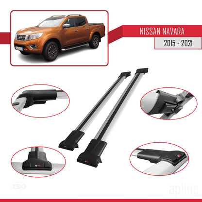 Compatible with Nissan Navara 4 (D23) 2015-2021 Fly Model Car Roof Rack Cross Bar Grey Aluminium 2 Bars