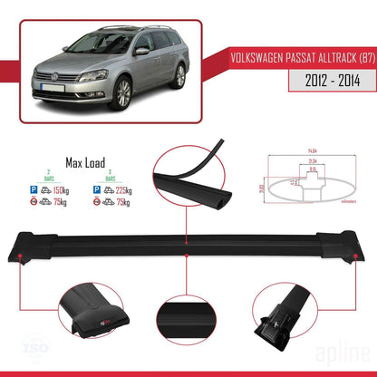 Compatible with Volkswagen Passat B7 (3C) Alltrack 2012-2014 Fly Model Car Roof Rack Cross Bar Black Aluminium 2 Bars