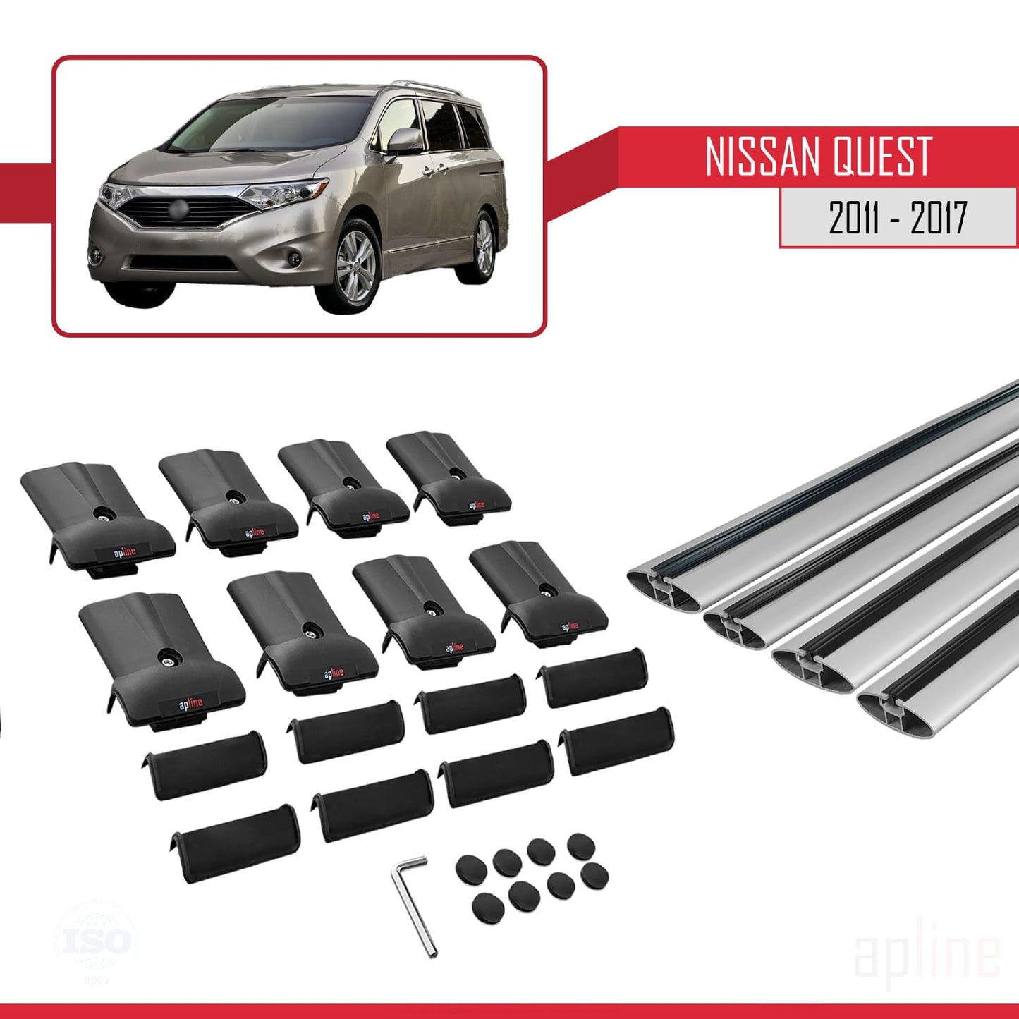 Compatible with Nissan Quest 2011-2017 Fly Model Car Roof Rack Cross Bar Grey Aluminium 4 Bars