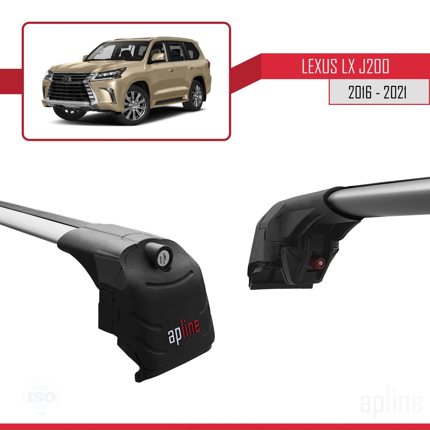 Compatible with Lexus LX 3 (J200) 2016-2021 ACE-2 Car Roof Rack Cross Bar Grey Aluminium 2 Bars