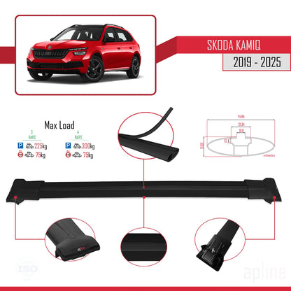 Compatible with Skoda Kamiq 2019-2025 Fly Model Car Roof Rack Cross Bar Black Aluminium 3 Bars