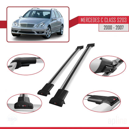 Compatible with Mercedes C Class 2 (S203) 2000-2007 Fly Model Car Roof Rack Cross Bar Grey Aluminium 2 Bars