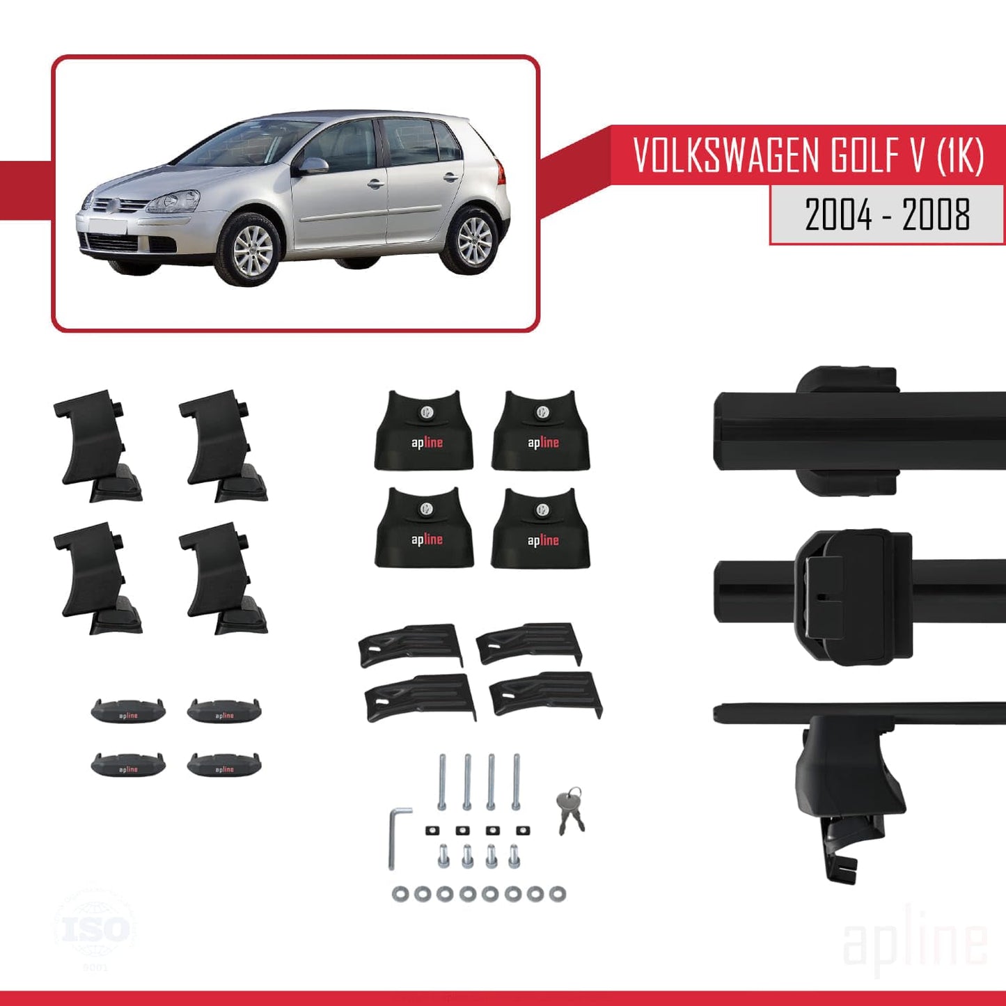 Compatible with Volkswagen Golf 5 (1K) 2004-2008 ACE-4 Car Roof Rack Cross Bar Black Aluminium 2 Bars