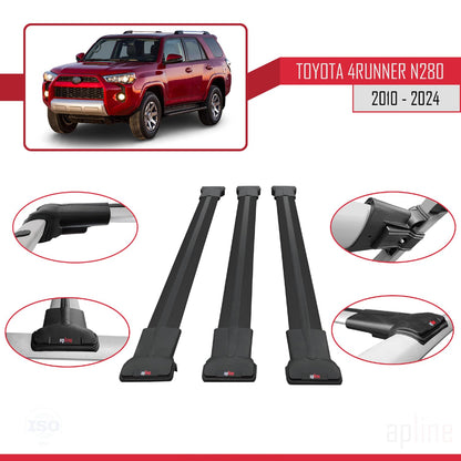 Compatible with Toyota 4Runner (N280) 2010-2024 Fly Model Car Roof Rack Cross Bar Black Aluminium 3 Bars