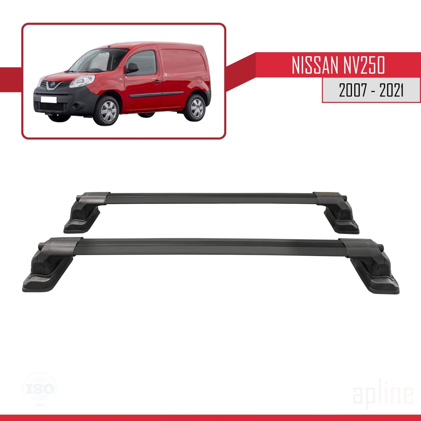 Compatible with Nissan NV250 2007-2021 ACE-3 Car Roof Rack Cross Bar Black Aluminium 2 Bars