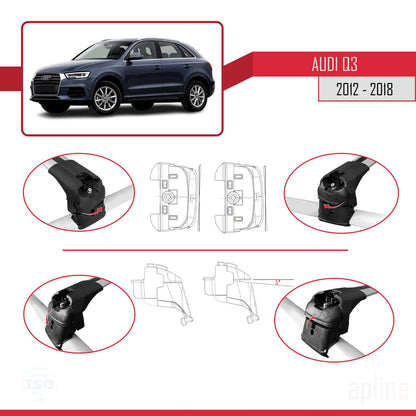 Compatible with Audi Q3 (8U) 2012-2018 ACE-2 Car Roof Rack Cross Bar Grey Aluminium 2 Bars