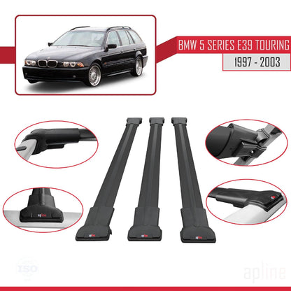 Compatible with BMW 5 Series (E39) Touring 1997-2003 Fly Model Car Roof Rack Cross Bar Black Aluminium 3 Bars