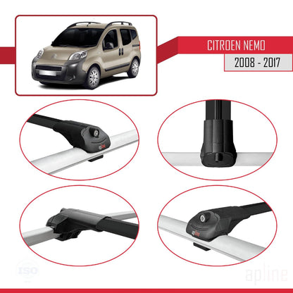 Compatible with Citroen Nemo 3 (225) 2008-2017 ACE-1 Car Roof Rack Cross Bar Black Aluminium 3 Bars