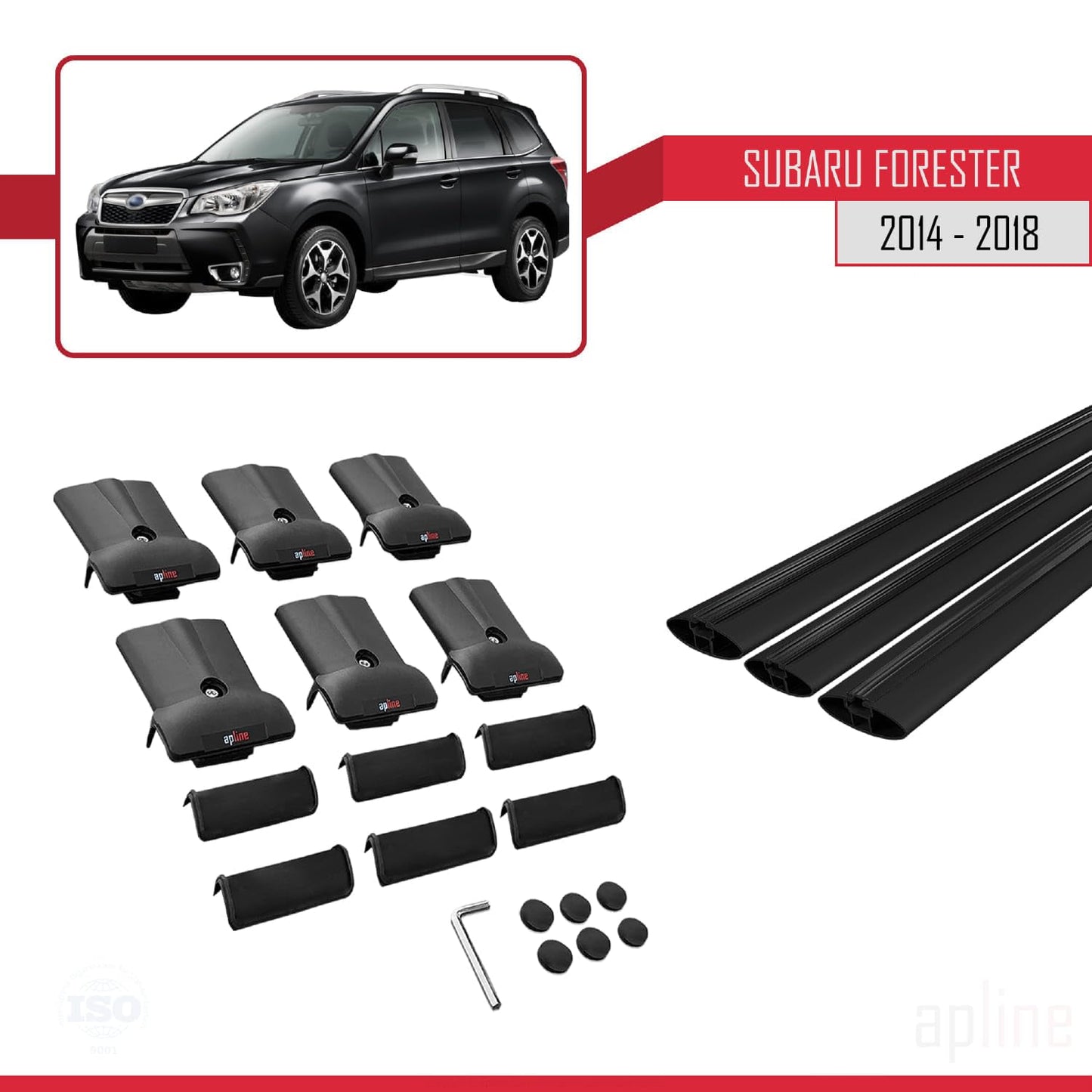 Compatible with Subaru Forester 4 (SJ) 2014-2018 Fly Model Car Roof Rack Cross Bar Black Aluminium 3 Bars