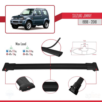 Compatible with Suzuki Jimny 3 1998-2018 Fly Model Car Roof Rack Cross Bar Black Aluminium 3 Bars