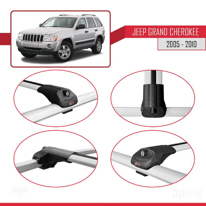 Compatible with Jeep Grand Cherokee 3 (WK) 2005-2010 ACE-1 Car Roof Rack Cross Bar Grey Aluminium 3 Bars