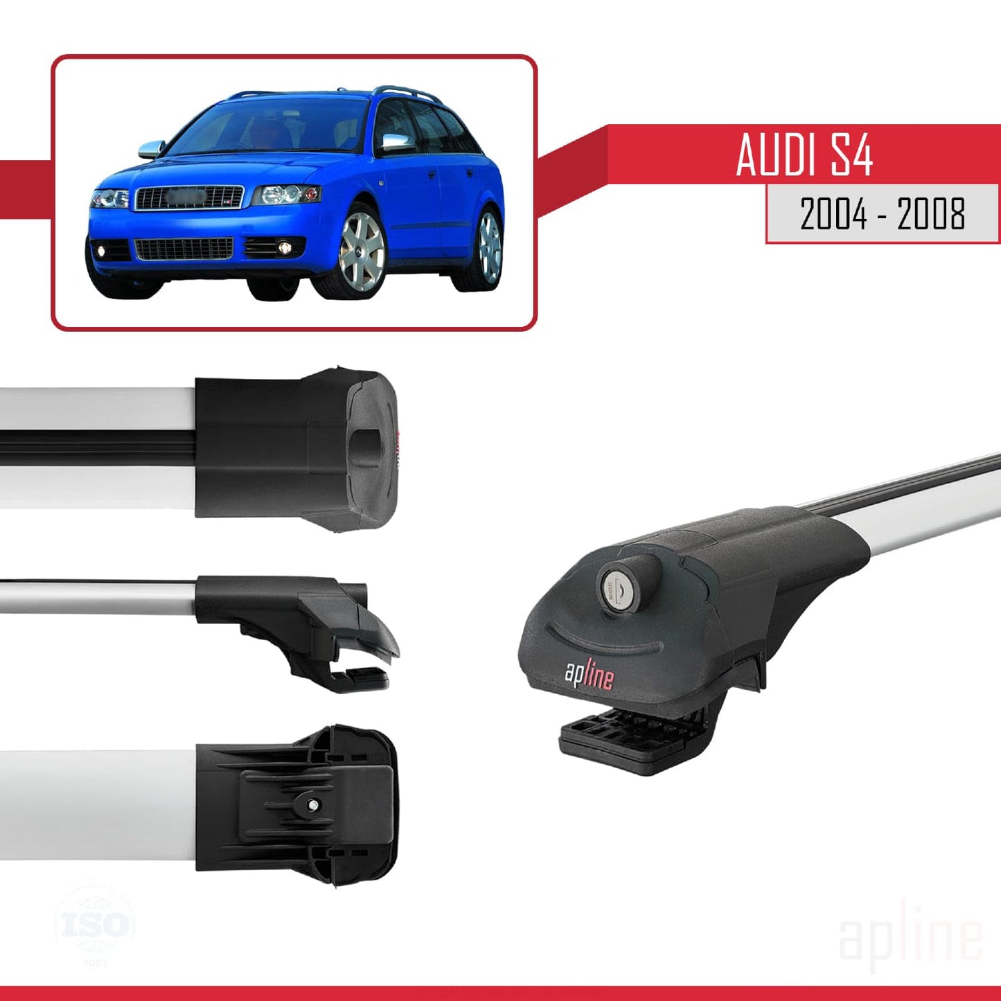 Compatible with Audi S4 2004-2008 ACE-1 Car Roof Rack Cross Bar Grey Aluminium 2 Bars