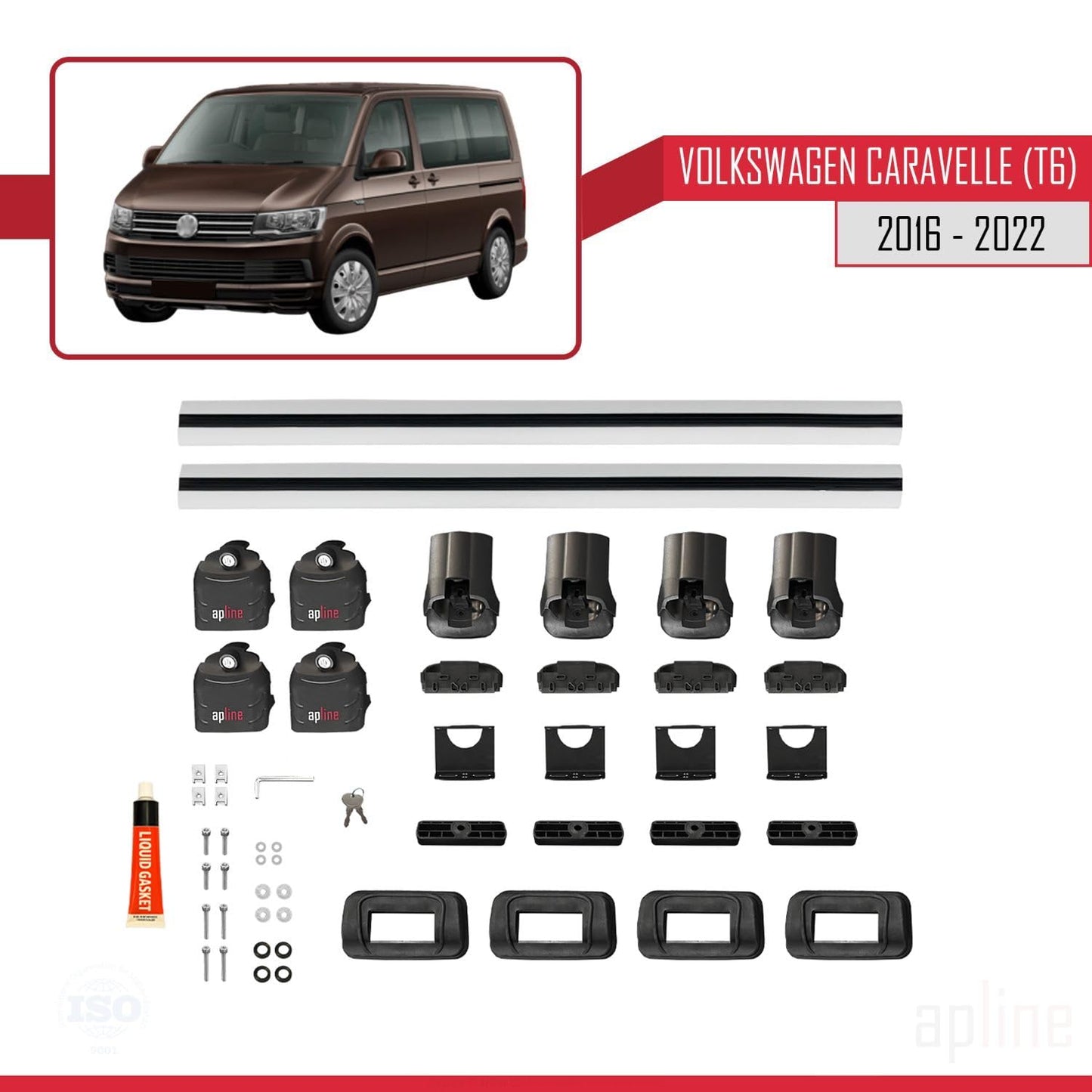 Compatible with Volkswagen Caravelle (T6) 2016-2022 ACE-3 Car Roof Rack Cross Bar Grey Aluminium 2 Bars