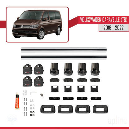 Compatible with Volkswagen Caravelle (T6) 2016-2022 ACE-3 Car Roof Rack Cross Bar Grey Aluminium 2 Bars