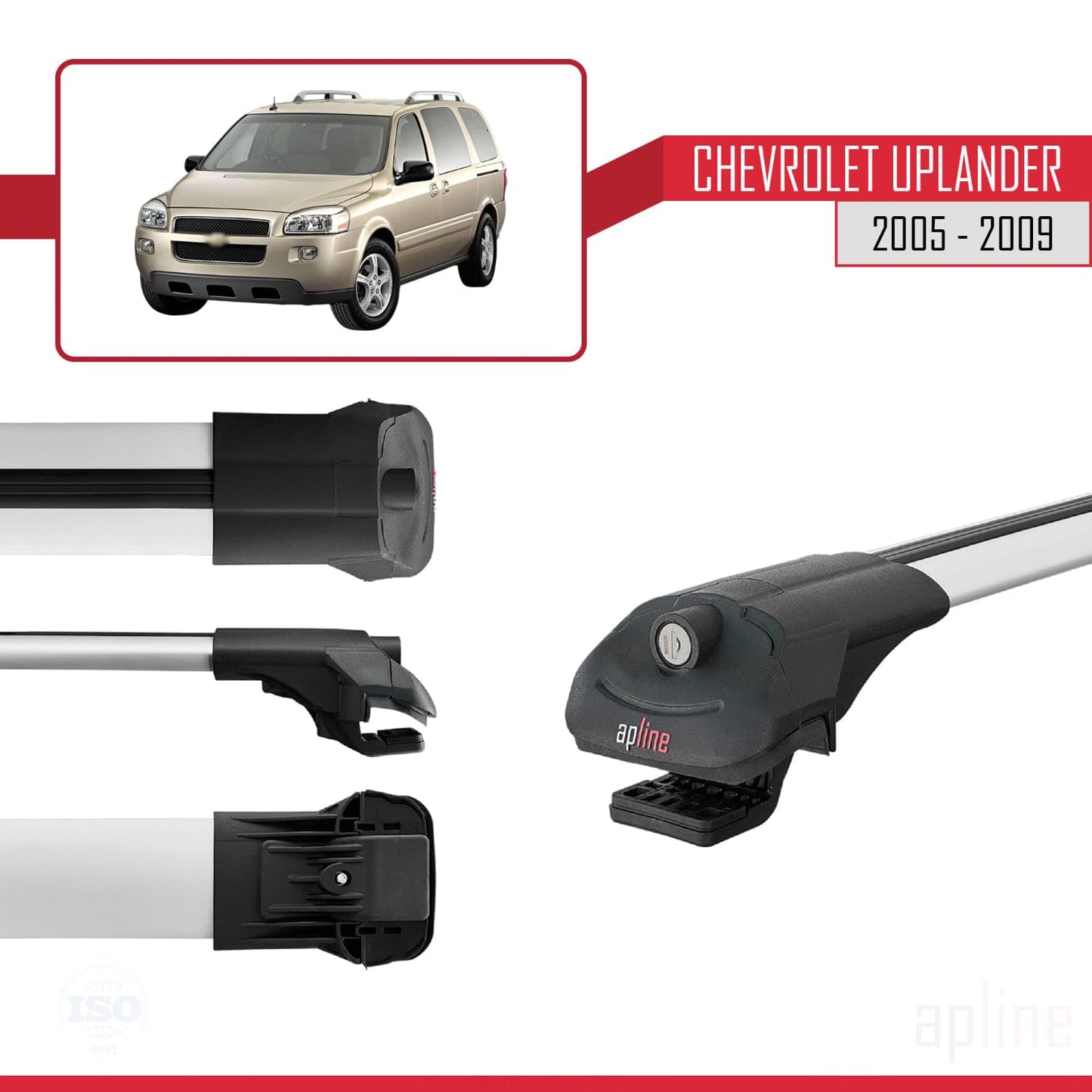 Compatible with Chevrolet Uplander 2005-2009 ACE-1 Car Roof Rack Cross Bar Grey Aluminium 3 Bars