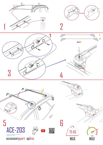Compatible with Honda CR-V 4 2012-2016 ACE-2 Car Roof Rack Cross Bar Black Aluminium 2 Bars