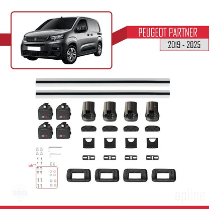 Compatible with Peugeot Partner 2019-2025 ACE-3 Car Roof Rack Cross Bar Grey Aluminium 2 Bars