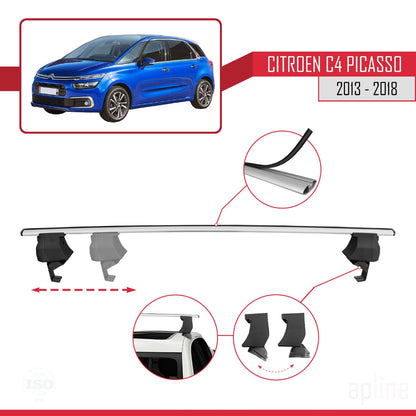 Compatible with Citroen C4 Picasso 2 2013-2018 ACE-4 Car Roof Rack Cross Bar Grey Aluminium 2 Bars