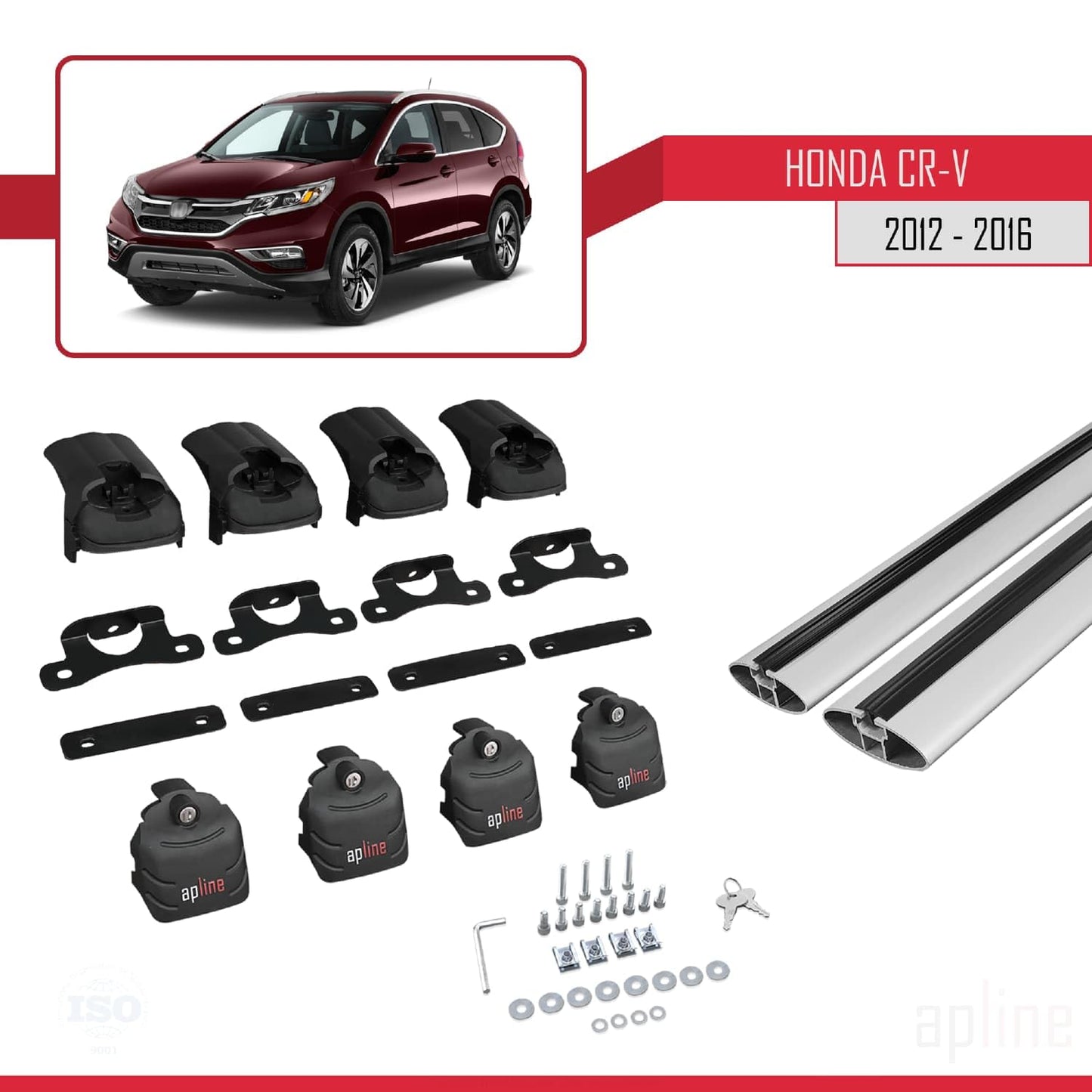 Compatible with Honda CR-V 4 2012-2016 ACE-2 Car Roof Rack Cross Bar Grey Aluminium 2 Bars