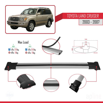 Compatible with Toyota Land Cruiser (J100) 2003-2007 Fly Model Car Roof Rack Cross Bar Grey Aluminium 3 Bars