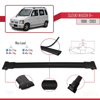 Compatible with Suzuki Wagon R+ 1998-2003 Fly Model Car Roof Rack Cross Bar Black Aluminium 3 Bars
