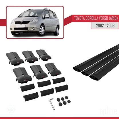 Compatible with Toyota Corolla Verso (E120) 2001-2004 Fly Model Car Roof Rack Cross Bar Black Aluminium 3 Bars