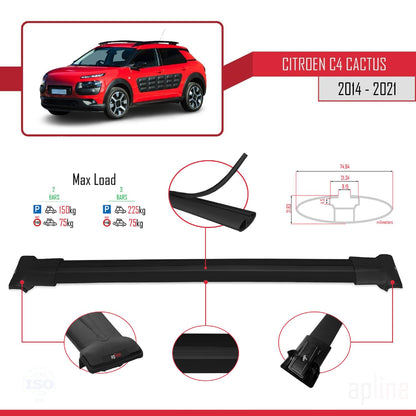 Compatible with Citroen C4 Cactus 2014-2021 Fly Model Car Roof Rack Cross Bar Black Aluminium 2 Bars