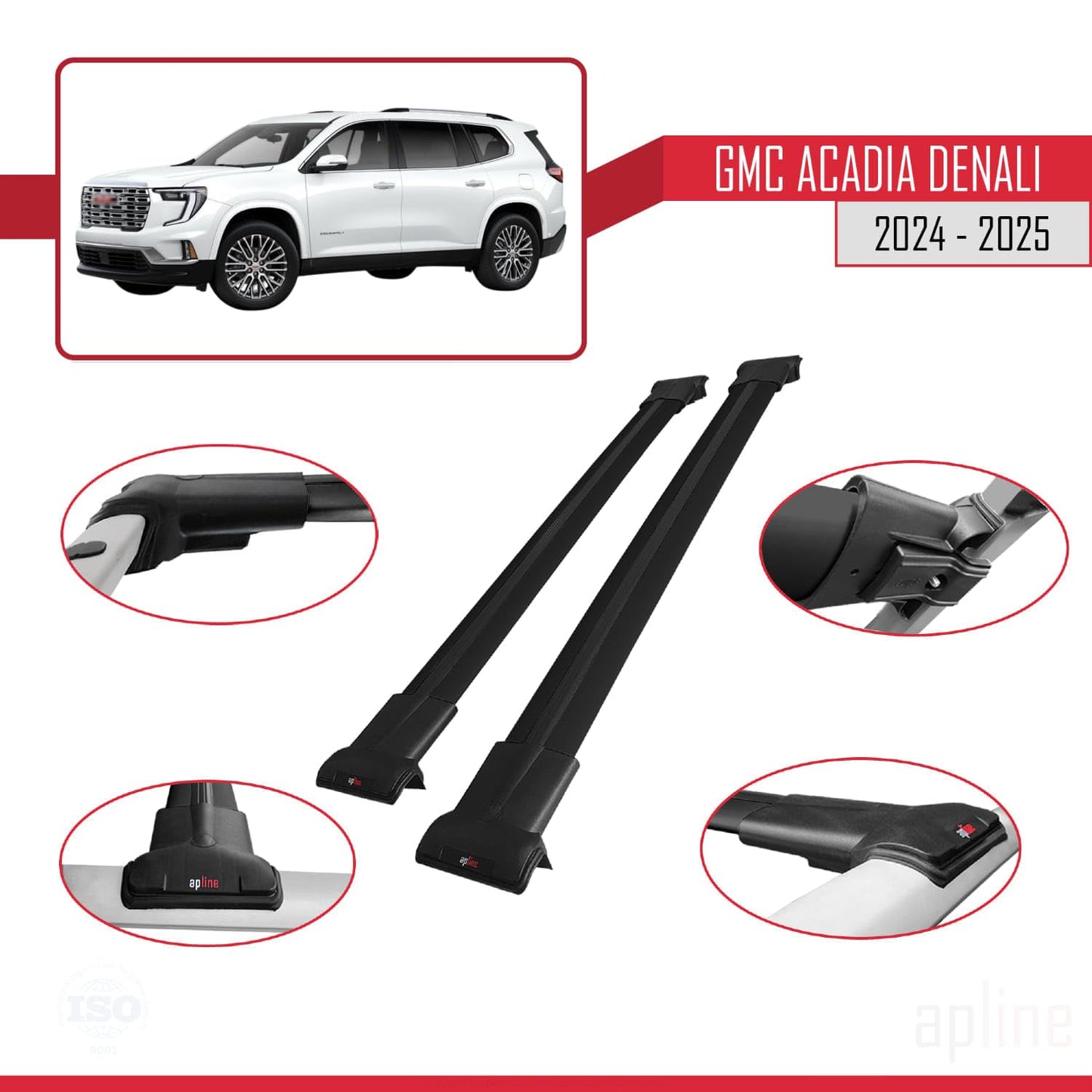Compatible with GMC Acadia Denali 2024-2025 Fly Model Car Roof Rack Cross Bar Black Aluminium 2 Bars