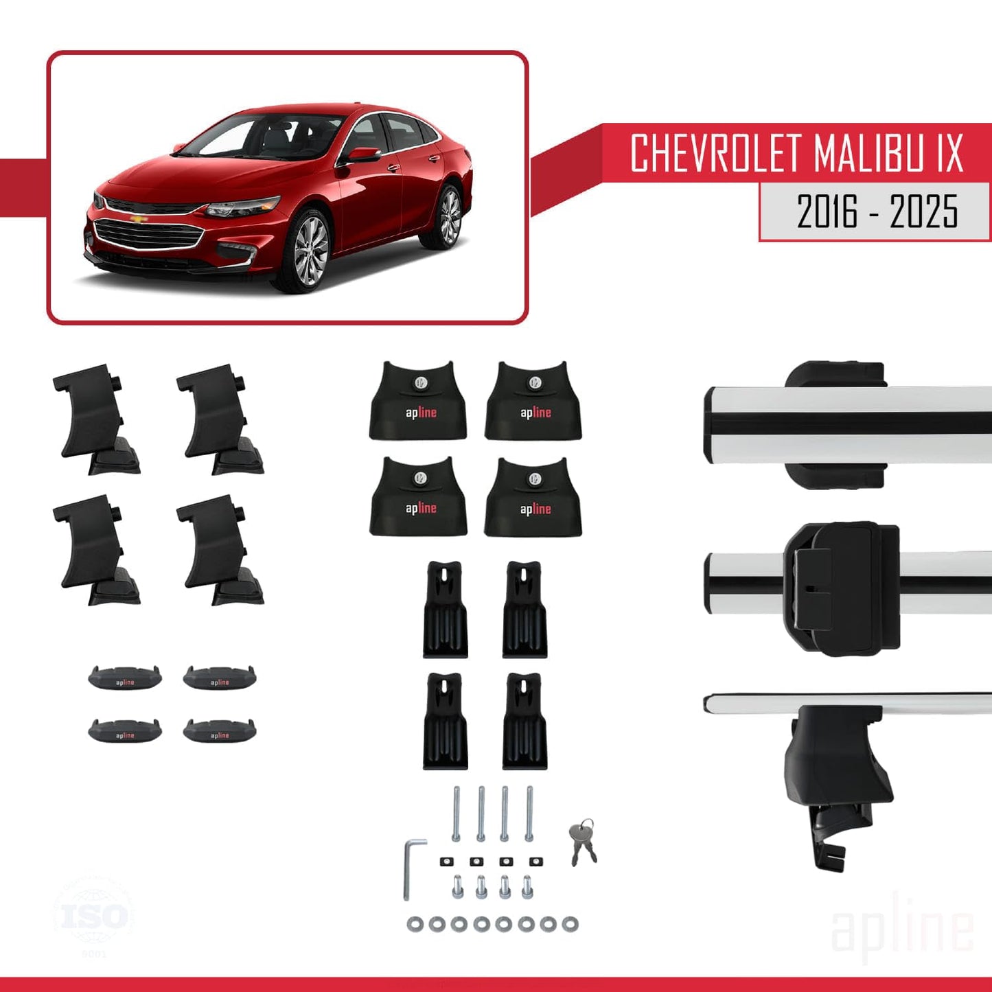 Compatible with Chevrolet Malibu IX 2016-2025 ACE-4 Car Roof Rack Cross Bar Grey Aluminium 2 Bars