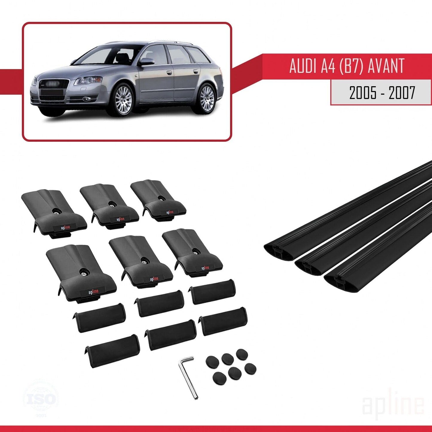 Compatible with Audi A4 (B7) Avant 2005-2007 Fly Model Car Roof Rack Cross Bar Black Aluminium 3 Bars