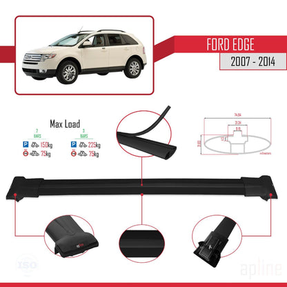 Compatible with Ford Edge 2007-2014 Fly Model Car Roof Rack Cross Bar Black Aluminium 2 Bars