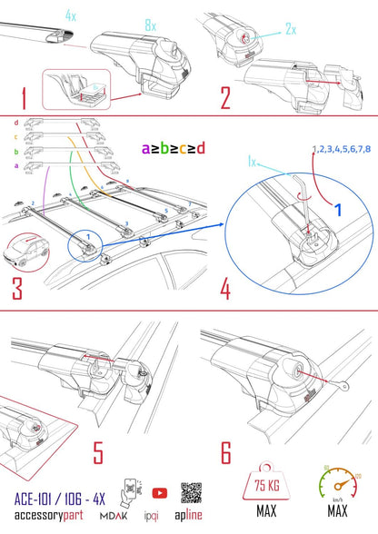 Compatible with Opel Zafira Life 2019-2025 ACE-1 Car Roof Rack Cross Bar Grey Aluminium 4 Bars