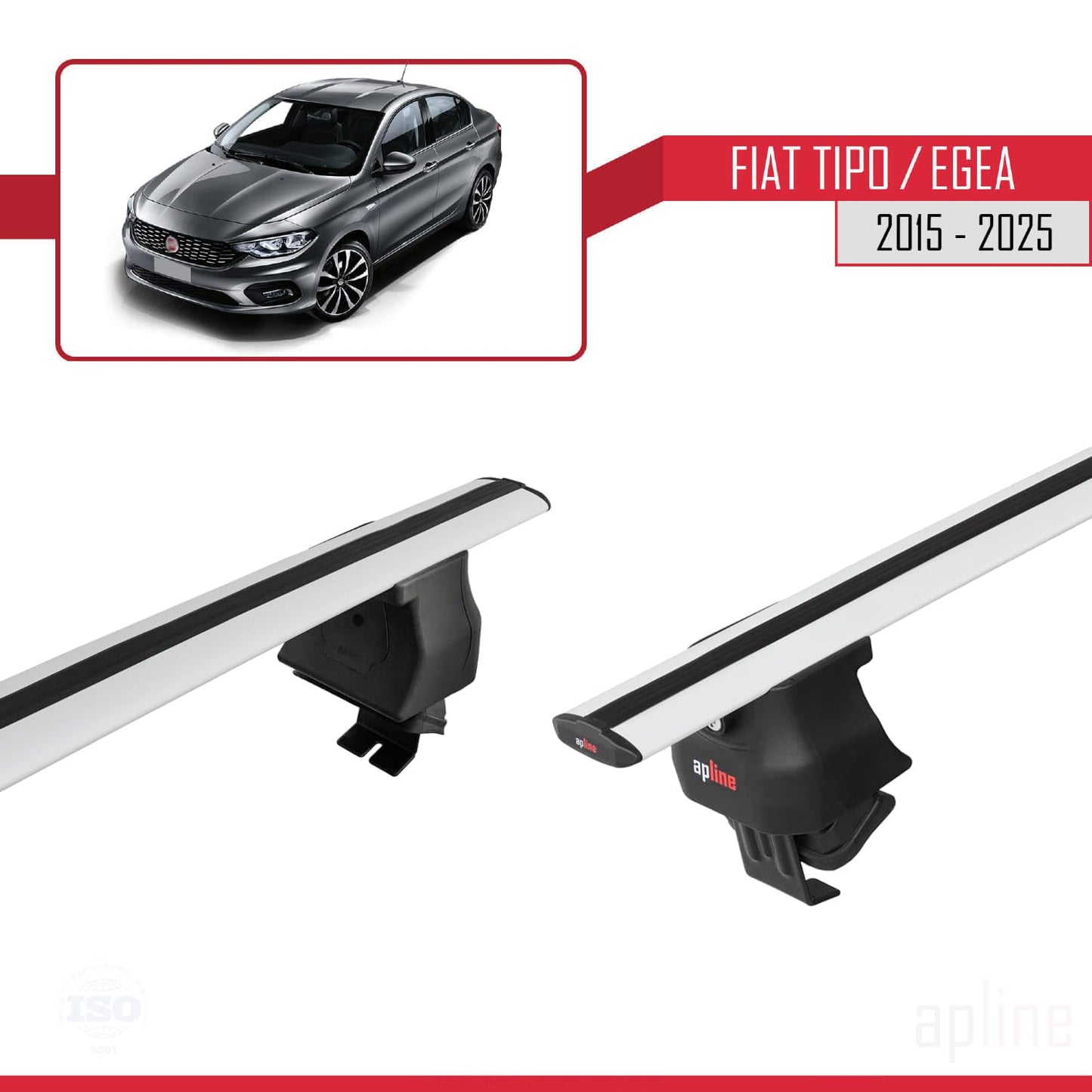 Compatible with Fiat Egea Sedan 2015-2025 ACE-4 Car Roof Rack Cross Bar Grey Aluminium 2 Bars
