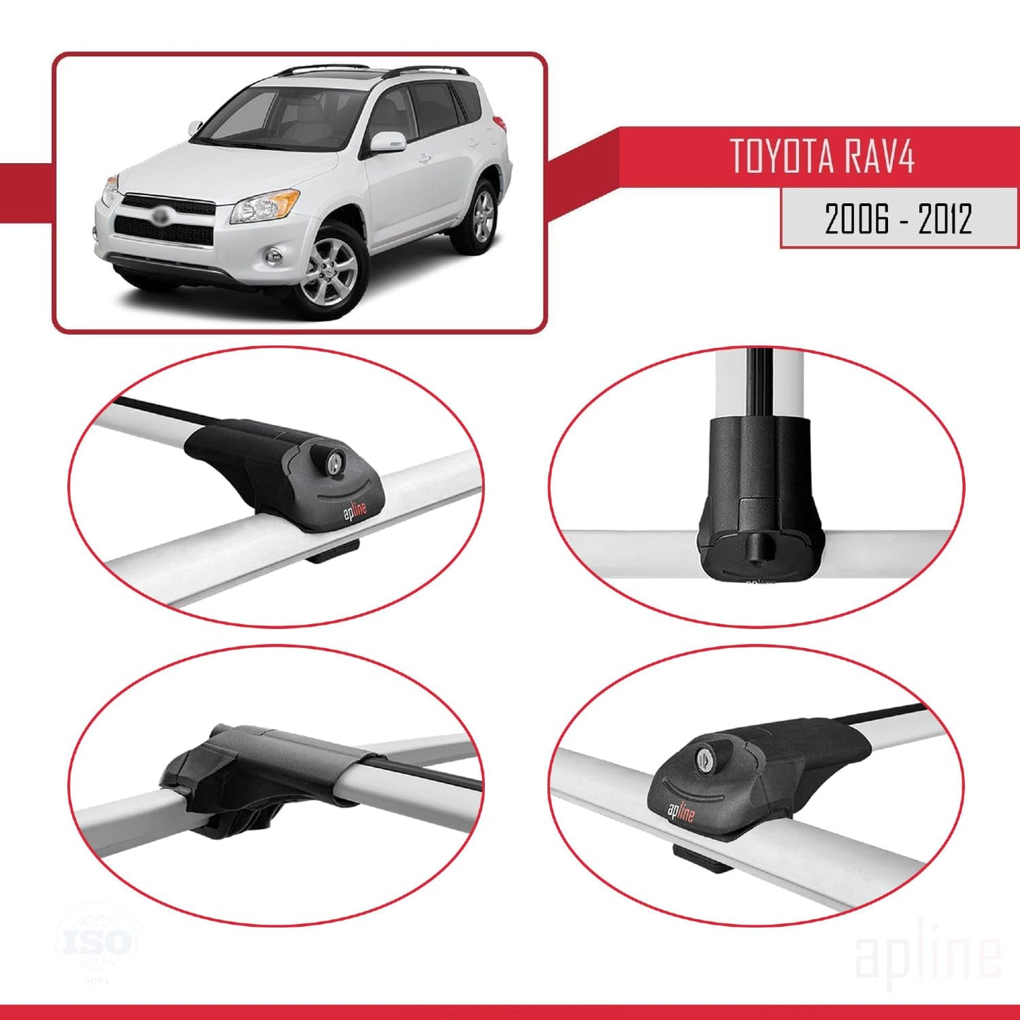 Compatible with Toyota RAV4 III (XA30) 2006-2012 ACE-1 Car Roof Rack Cross Bar Grey Aluminium 3 Bars